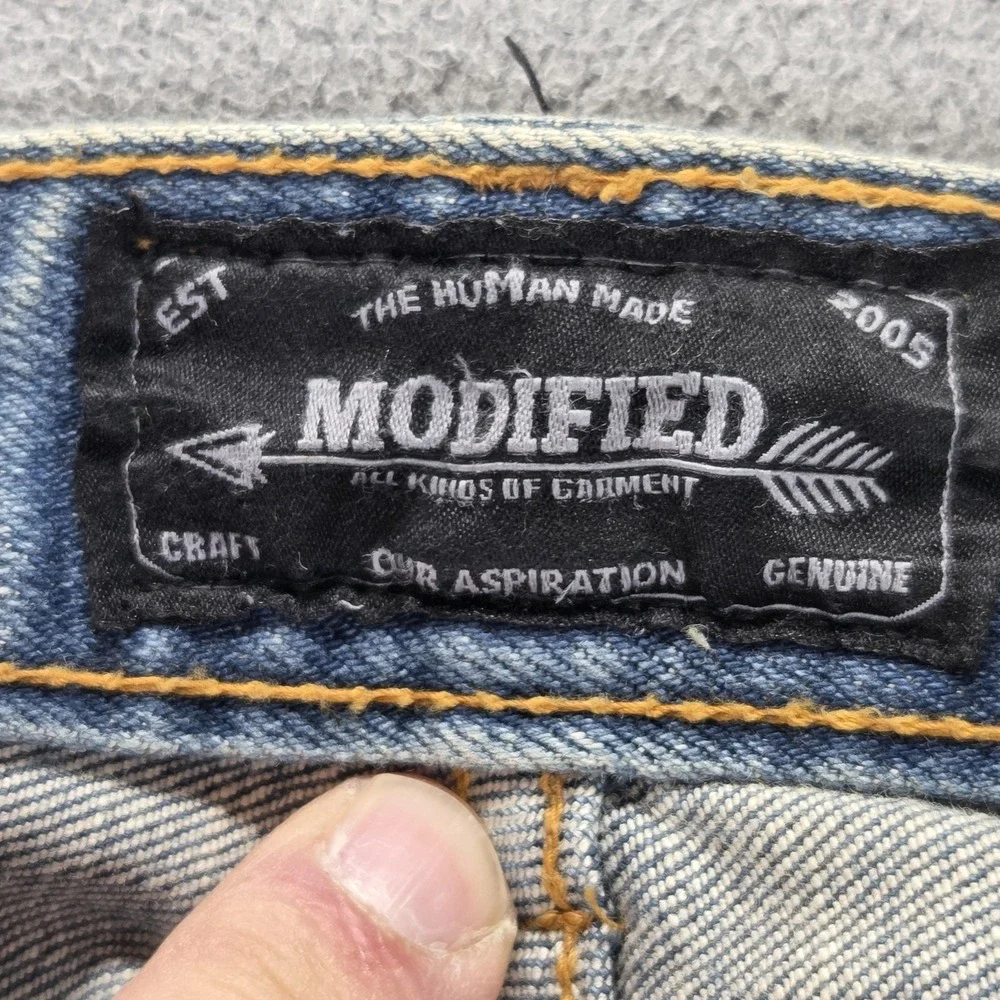 Modified‎ Jeans Mens Blue Selvedge Thrashed Whiskers Honeycomb Fits 30x25